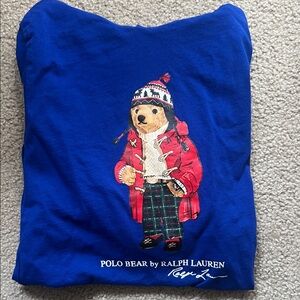 Ralph Lauren Blue hooded t-shirt with Polo Bear in Red Coat